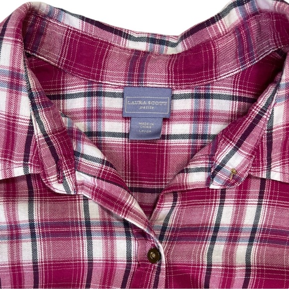 Laura Scott Pink Plaid Flannel Button Down - Picture 5 of 11